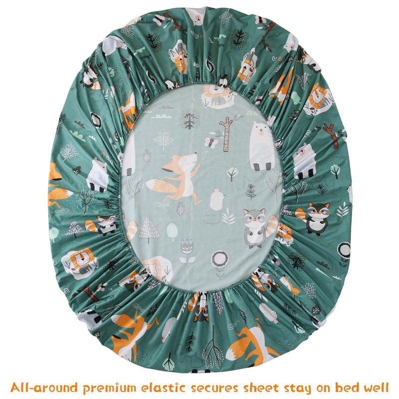 JSD Green Animal Forest Kids Sheet Set Full 4 Piece  Cute Printed Microfiber Bed Sheets for Girls Deep Pocket - Image 3
