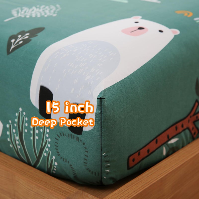 JSD Green Animal Forest Kids Sheet Set Full 4 Piece  Cute Printed Microfiber Bed Sheets for Girls Deep Pocket - Image 4