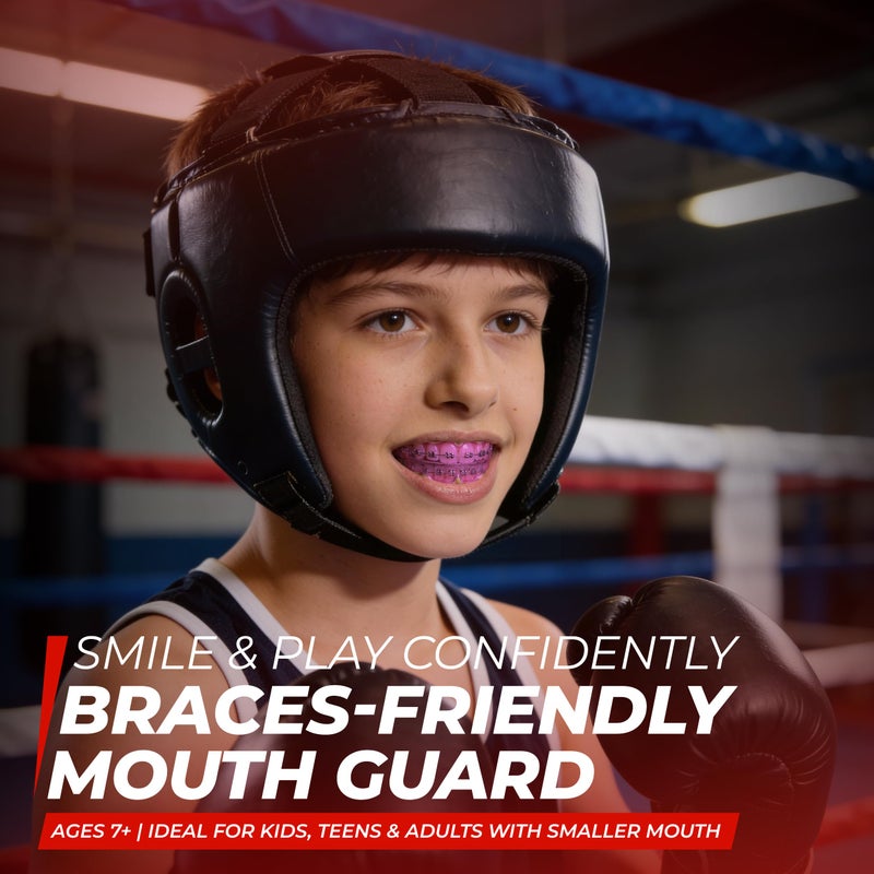 SAFE GRIN Mouth Guard for Sports - Premium Silicone Upper & Lower Teeth Protection - Football, Lacrosse, Hockey, Baseball - Fit for Youth and Teens (Pink, Mouthguard for Braces) - Image 2