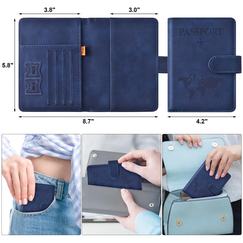Eoehro Passport Holder for Travel Essentials, Passport Wallet Cover Case for Travel Must Haves Accessories,Passport Book Holders for Women and Men(dark blue) - Image 2