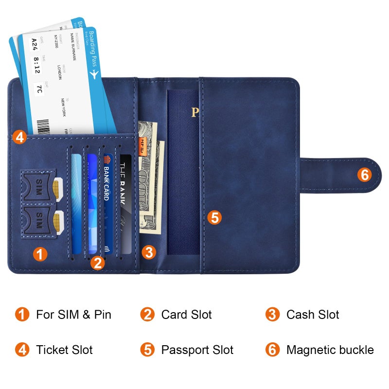 Eoehro Passport Holder for Travel Essentials, Passport Wallet Cover Case for Travel Must Haves Accessories,Passport Book Holders for Women and Men(dark blue) - Image 3