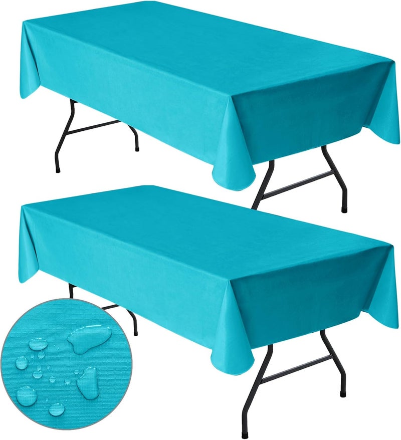 Nasitos 2 Pack Vinyl Plastic Table Cloth Rectangle 60x120 Inch-Flannel Backed Teal Vinyl Tablecloths, Disposable Tablecloth for Picnic, Wedding, Holiday Dinner, Special Events - Image 1