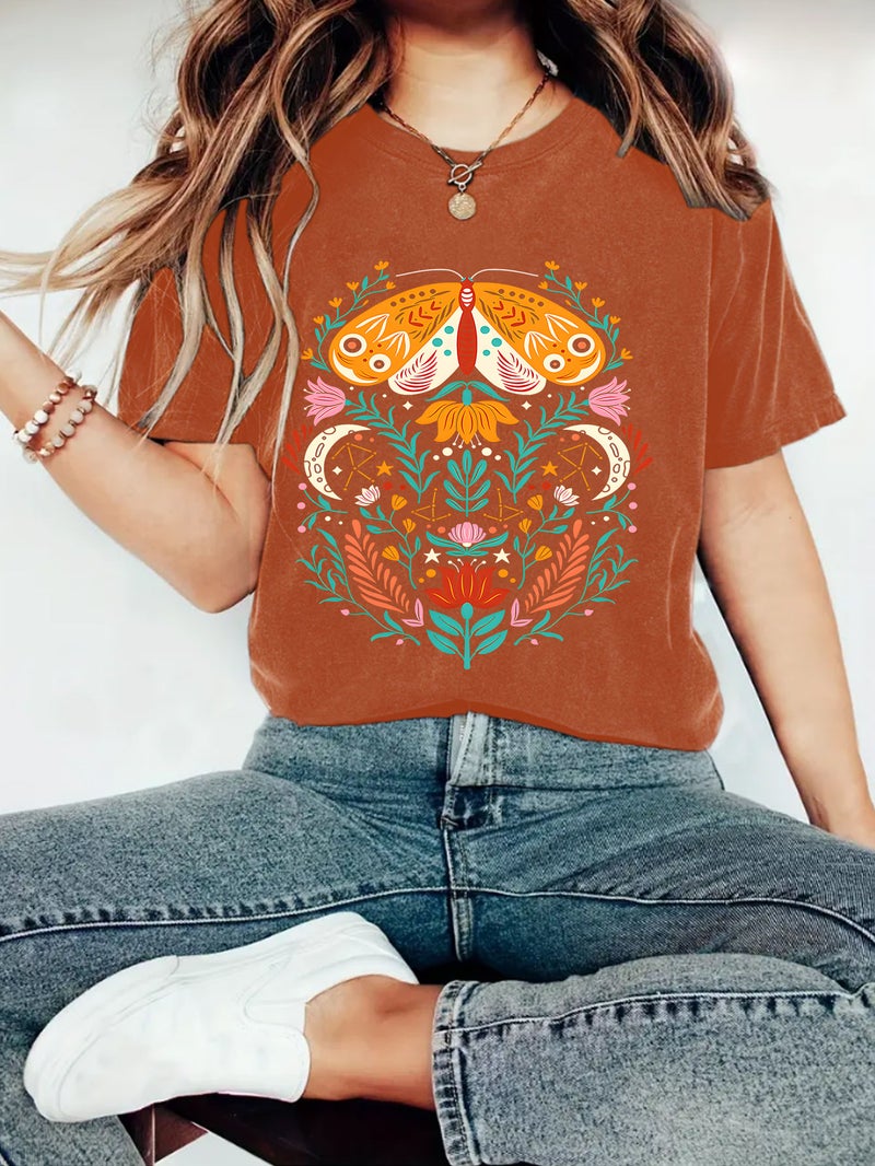 Summer Women'S Butterfly Pattern Printing Round Neck Short Sleeve Casual Fashion Explosions T-Shirt - Image 1