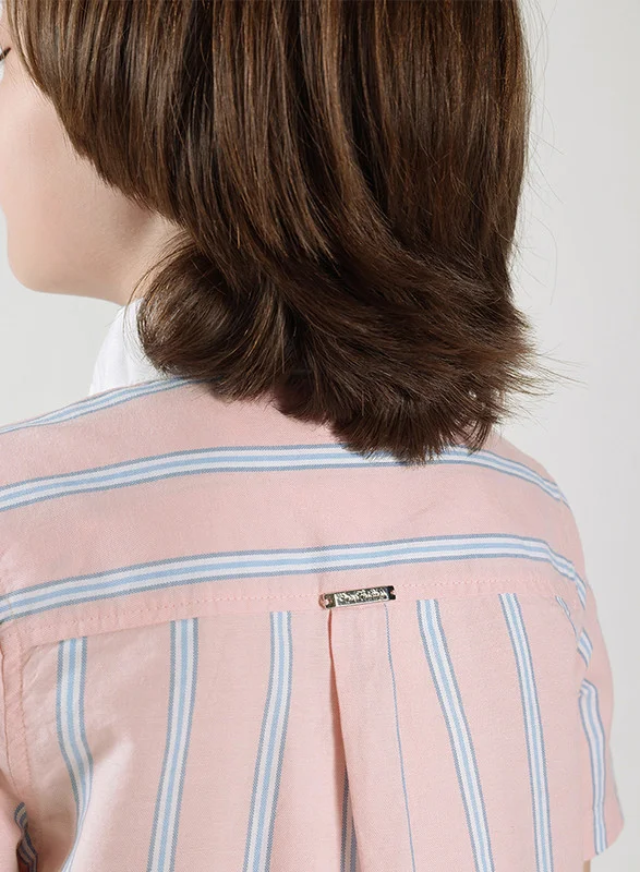 One Friday One Friday Boys Pink Regular Fit Short Sleeve Striped Shirts