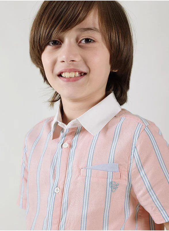 ون فرايدي One Friday Boys Pink Regular Fit Short Sleeve Striped Shirts