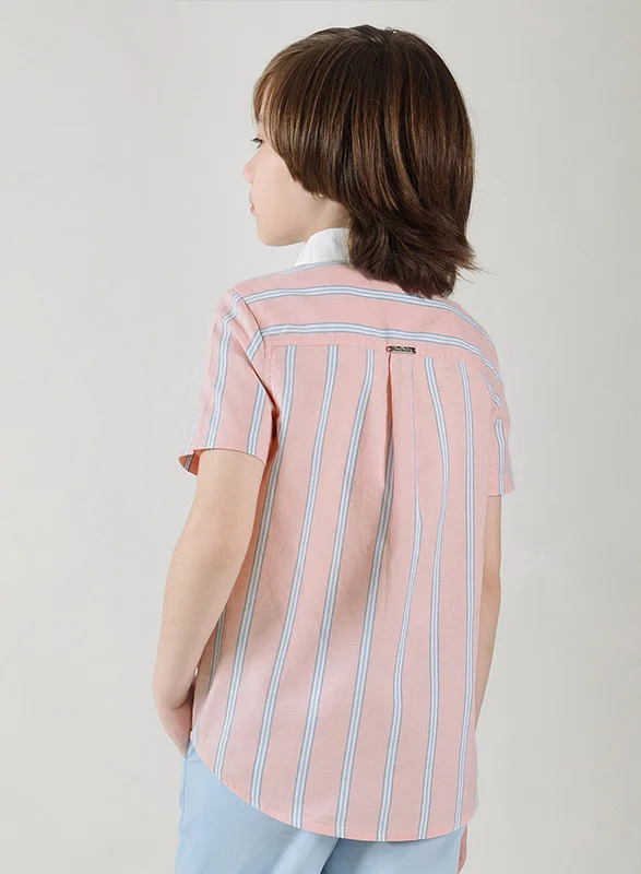 One Friday One Friday Boys Pink Regular Fit Short Sleeve Striped Shirts