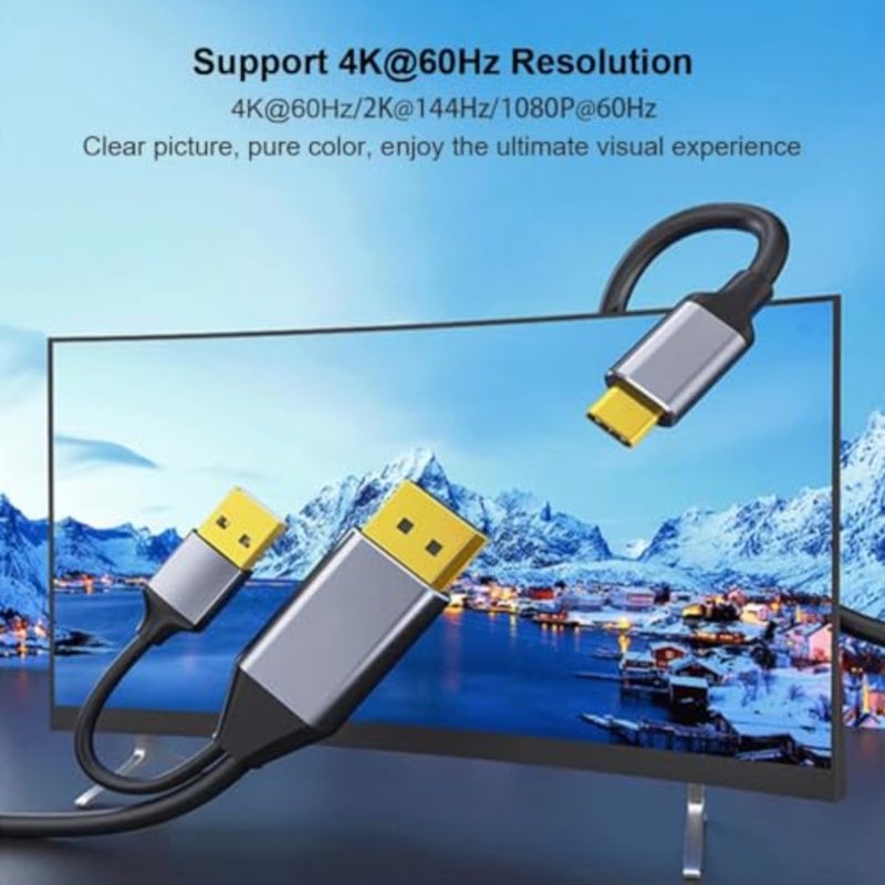 كابل محول DisplayPort إلى USB C 4K60 هرتز 6.6FT، محول DP ذكر إلى محول ذكر من النوع C، HDMI 2.0 متوافق مع Xreal Air، Nreal Air، Steam Deck Dock، PS5، Xbox، شاشة محمولة - Image 5