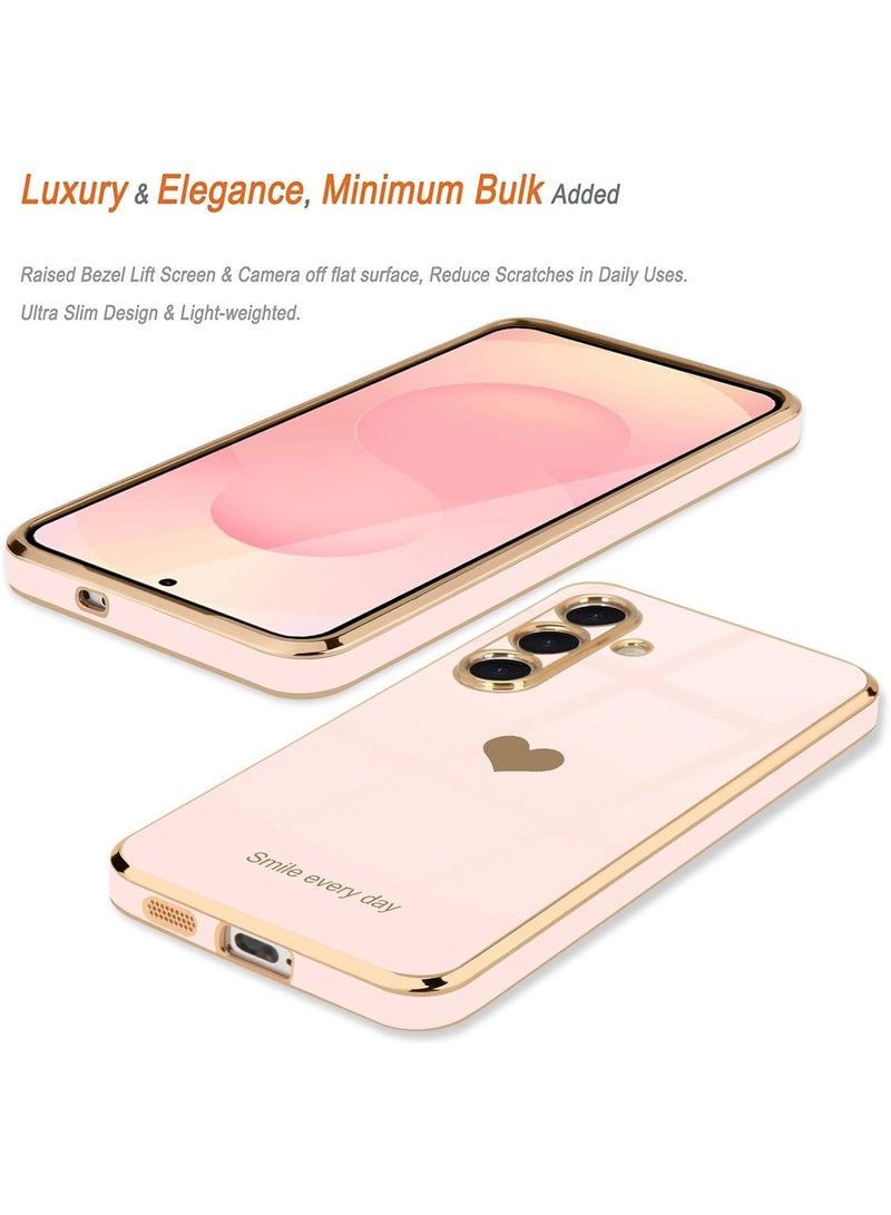 Beauenty For Samsung Galaxy S25 Edge Case Heart Luxury Bling Soft Back Cover Raised Full Camera Protection Bumper Silicone Shockproof Phone Case-Pink - Image 2