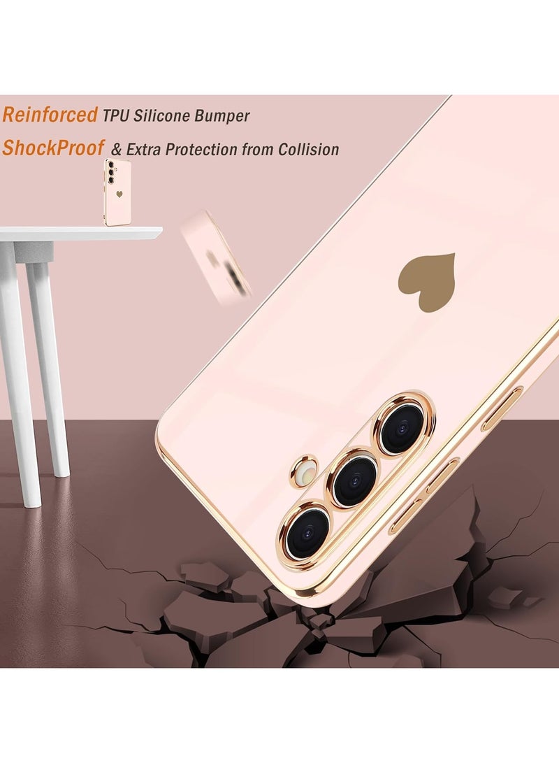 Beauenty For Samsung Galaxy S25 Edge Case Heart Luxury Bling Soft Back Cover Raised Full Camera Protection Bumper Silicone Shockproof Phone Case-Pink - Image 4