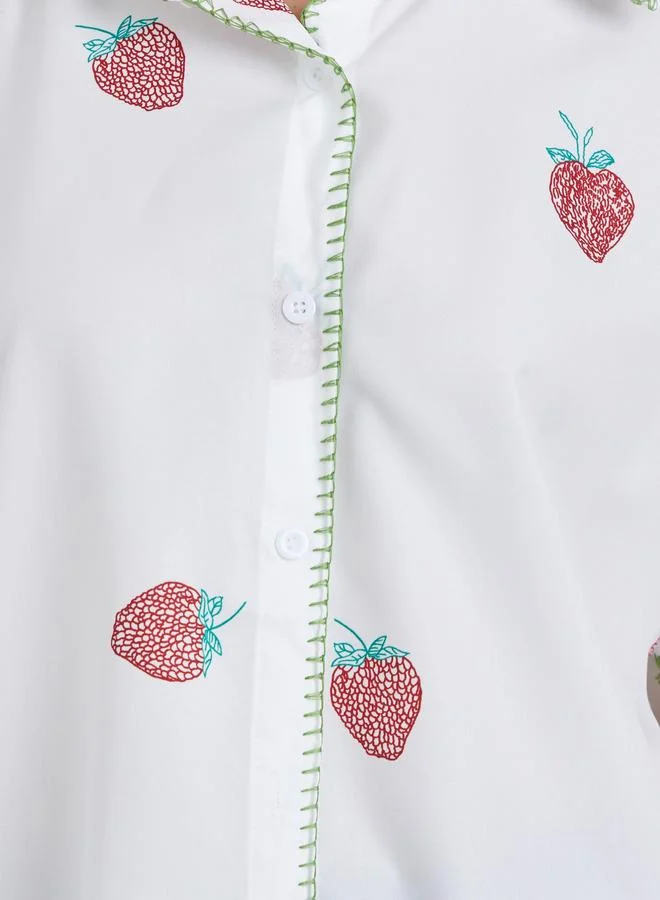 Take Two Take Two Women All-Over Strawberry Print Short Sleeve Oversized Shirt