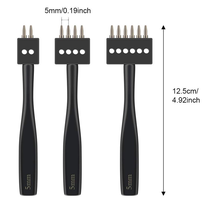 DIUDUS Leather Hole Punch, Prong Punch, Black Hole Punch Tool 5mm, 2/4/6 Lacing Stitching Punch, Round Hole Prong Stitching Chisel Set Leather Working Tools for Leathercraft - Image 2