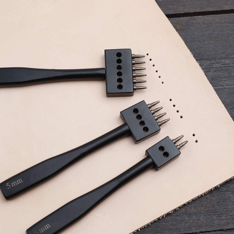 DIUDUS Leather Hole Punch, Prong Punch, Black Hole Punch Tool 5mm, 2/4/6 Lacing Stitching Punch, Round Hole Prong Stitching Chisel Set Leather Working Tools for Leathercraft - Image 5