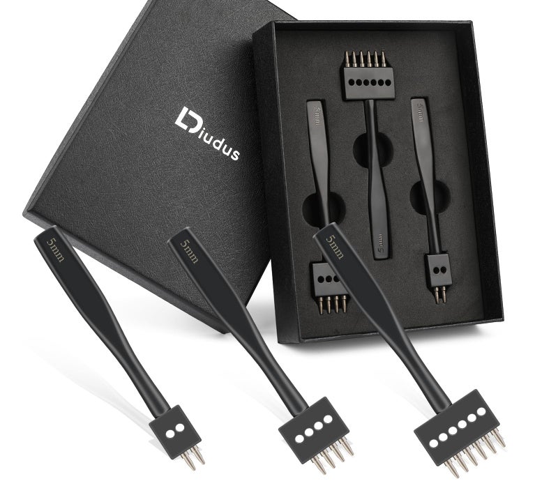 DIUDUS Leather Hole Punch, Prong Punch, Black Hole Punch Tool 5mm, 2/4/6 Lacing Stitching Punch, Round Hole Prong Stitching Chisel Set Leather Working Tools for Leathercraft - Image 1