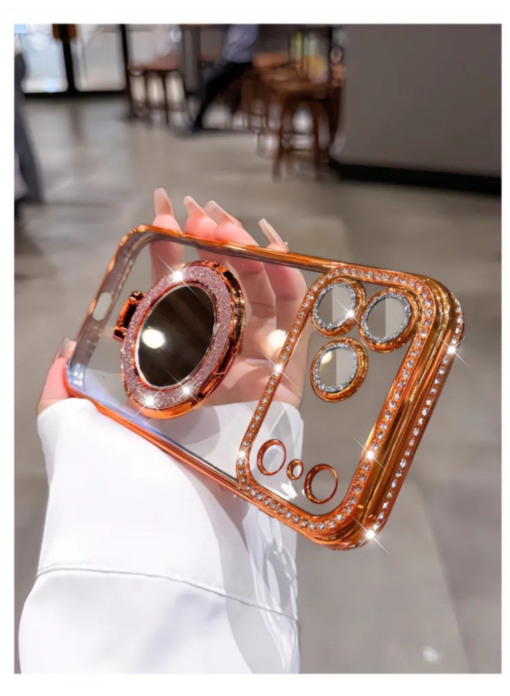 حقيبة هاتف واقية شفافة مغناطيسية مزينة بالكريستال مع مرآة، غطاء واقي لـ iPhone 17/17 Pro/17 Pro Max - Image 2