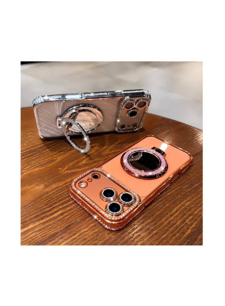 حقيبة هاتف واقية شفافة مغناطيسية مزينة بالكريستال مع مرآة، غطاء واقي لـ iPhone 17/17 Pro/17 Pro Max - Image 3