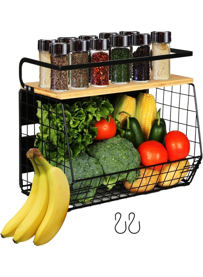 SYOSI Magnetic Shelf for Fridge with Wooden Lid, Large Storage Container for Fruits, Potatoes, Onions, and Spices, Pantry Organizer for Refrigerator, Kitchen Counter, and Cabinet - Image 1