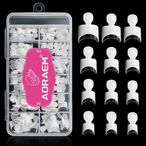 AORAEM White French Nail Tips 120 PCS Short French Style Acrylic Nail Tip 12 Sizes False Nails Clear and White Press on Nails for Women - Image 1