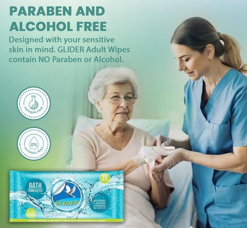 Glider Body Cleansing Wet Bed Bath Wipes for Adults | 9 Packs | 90 Wipes | Large, Rinse-Free Body Cleansing Wipes | Aloe Vera & Vitamins | Hygienic & Refreshing Care - Image 3