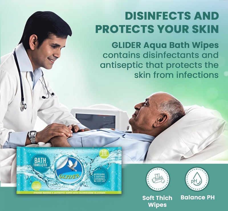 Glider Body Cleansing Wet Bed Bath Wipes for Adults | 9 Packs | 90 Wipes | Large, Rinse-Free Body Cleansing Wipes | Aloe Vera & Vitamins | Hygienic & Refreshing Care - Image 4