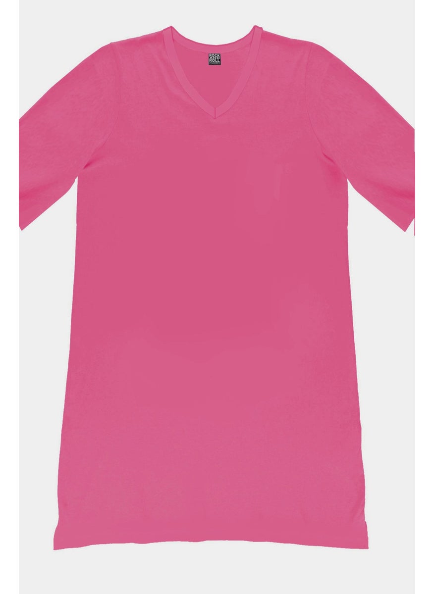 Plain Fuchsia V Neck Half Sleeve Knee Length Comfortable Home Dress Nightgown - pzsku/Z046BA31F879448637702Z/45/_/1739291077/1335eed2-8bbc-44a4-b720-6196948ff45b