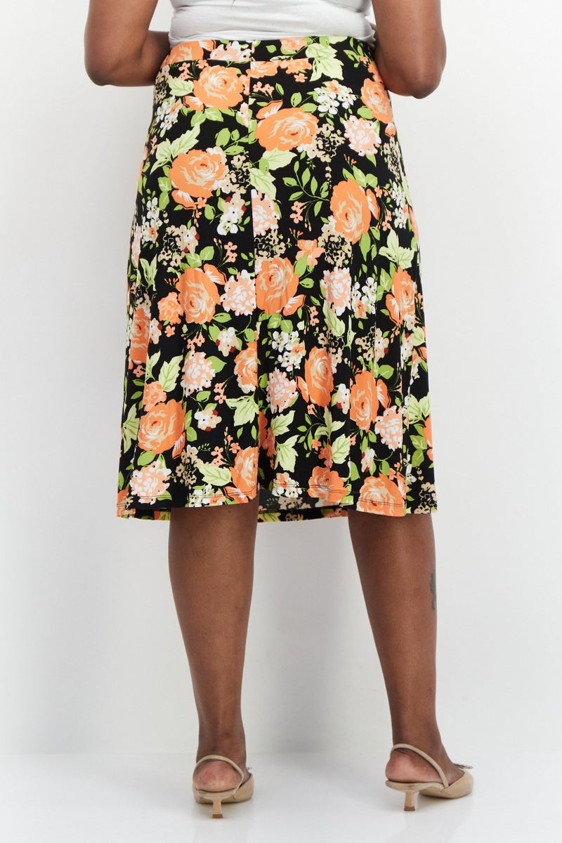 Kasper  Women Plus Size Floral Printed Midi Skirt, Black Combo - Image 3
