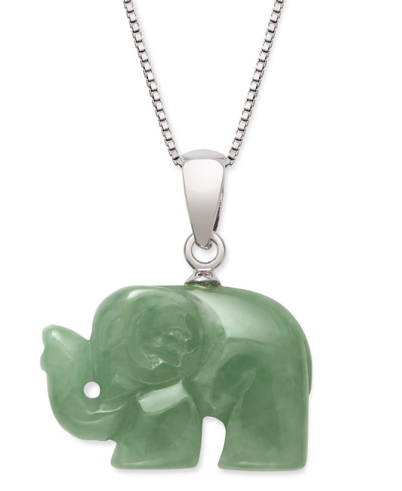 Belacqua Genuine Green Natural Jade Elephant Pendant Necklace in Sterling Silver 18" Box Chain, Jewelry for Women, Gift Box Included - Image 1