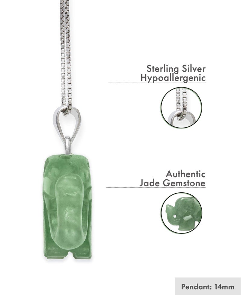 Belacqua Genuine Green Natural Jade Elephant Pendant Necklace in Sterling Silver 18" Box Chain, Jewelry for Women, Gift Box Included - Image 2
