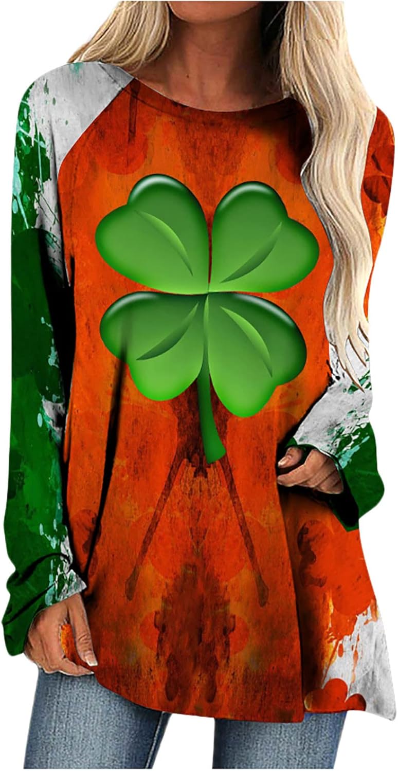 cheekyglo St Patricks Day Sweatshirts for Women Loose Long Sleeve Shirts Shamrock Print Blouse Saint Patricks Day Pullover Tops - Image 1