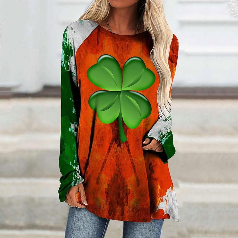 cheekyglo St Patricks Day Sweatshirts for Women Loose Long Sleeve Shirts Shamrock Print Blouse Saint Patricks Day Pullover Tops - Image 2