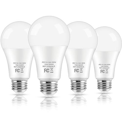 Brightever LED Light Bulbs, 100 Watt Equivalent A19, 13W 5000K Daylight White 1500 Lumens Non-Dimmable Bright E26 Edison Medium Screw Bulbs for Home Bedroom Kitchen Living Room Office Lamp, 4-Pack - Image 1