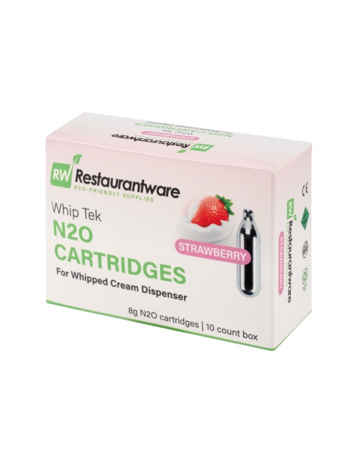 Restaurantware Whip Tek 8 Gram N2O Cartridges For Whipped Cream Dispensers, 100 Strawberry Whipped Cream Chargers - Dispensers Sold Separately, Leakproof, Carbon Steel Cream Cartridges, Easy to Use - Image 1