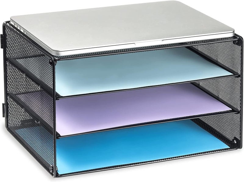 DALTACK 3 Tier Letter Tray Paper Organizer Mesh Metal Desk File Organizer for Home Office Black