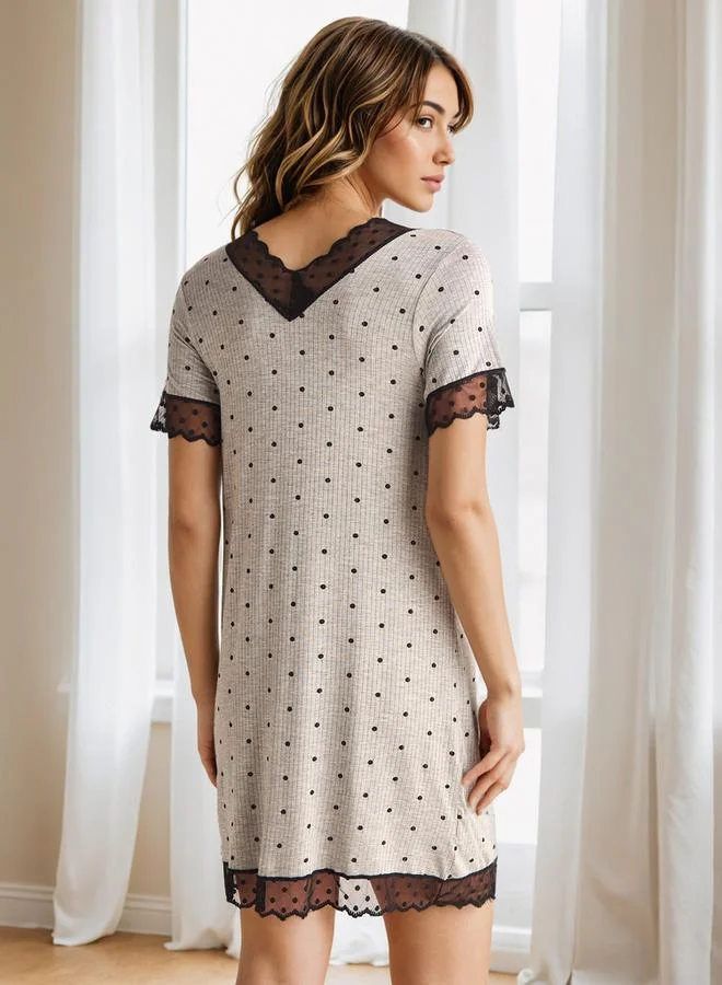 Splash FAV Polka Dot Lace Trim Night Dress