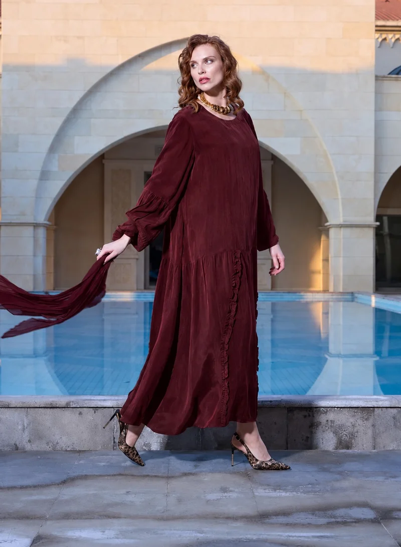 Ruffle-Detail Flowing Maxi PLUS SIZE Dress - Burgundy