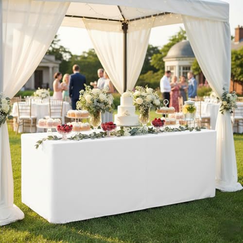 HolidayIdeas Fitted Tablecloths for 6 Foot Rectangle Table, Wrinkle Resistant Washable White Table Covers 30x72 Inch for Vendor Booth Display, Banquet, Trade Show, 4 Pcs - Image 3