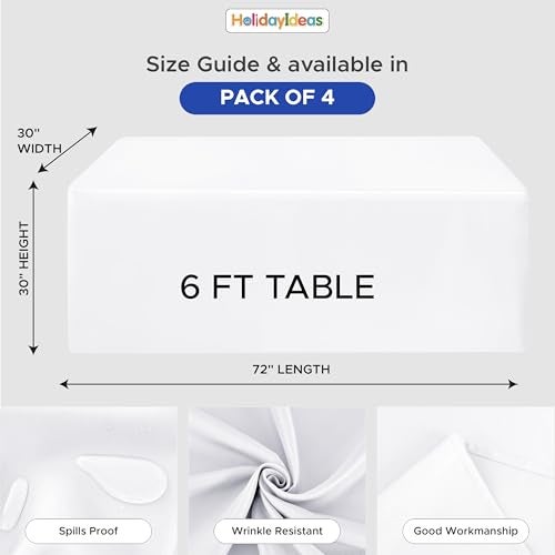 HolidayIdeas Fitted Tablecloths for 6 Foot Rectangle Table, Wrinkle Resistant Washable White Table Covers 30x72 Inch for Vendor Booth Display, Banquet, Trade Show, 4 Pcs - Image 5