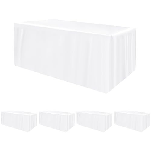 HolidayIdeas Fitted Tablecloths for 6 Foot Rectangle Table, Wrinkle Resistant Washable White Table Covers 30x72 Inch for Vendor Booth Display, Banquet, Trade Show, 4 Pcs - Image 1