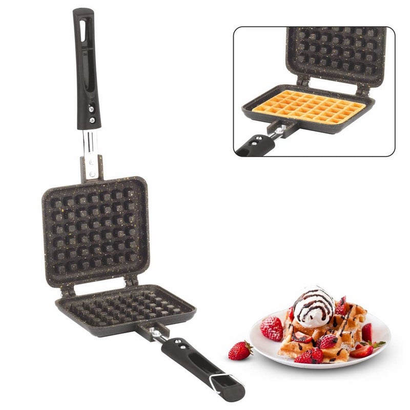 Orange NonStick WafflePancake Maker Gas stove Compatible Super Heavy Comfortable Cool Touch Long Handles Scratch Proof Easy Waffle Release Black Color - Image 1