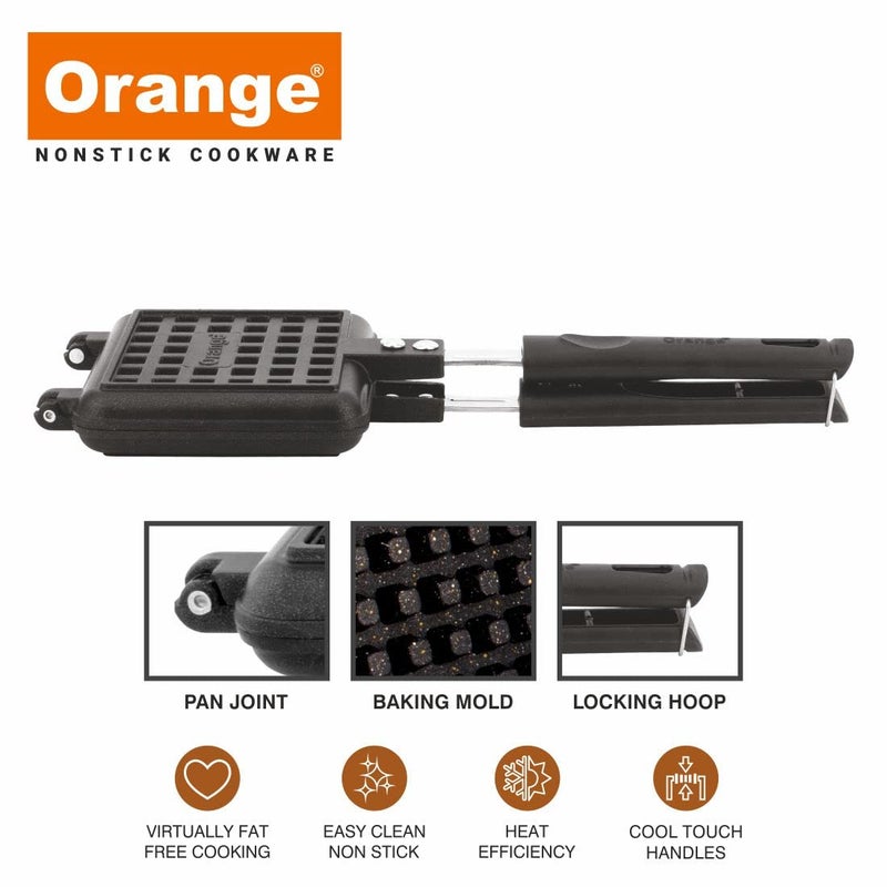 Orange NonStick WafflePancake Maker Gas stove Compatible Super Heavy Comfortable Cool Touch Long Handles Scratch Proof Easy Waffle Release Black Color - Image 3