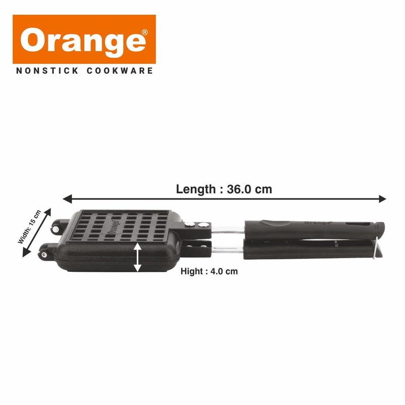 Orange NonStick WafflePancake Maker Gas stove Compatible Super Heavy Comfortable Cool Touch Long Handles Scratch Proof Easy Waffle Release Black Color - Image 5
