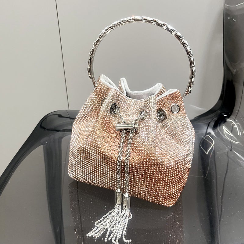 Women'S Bag Portable Shiny Colored Diamond Evening Bag Women'S Handbag Handmade Rhinestone Bucket Bag Full Of Diamonds - Image 4