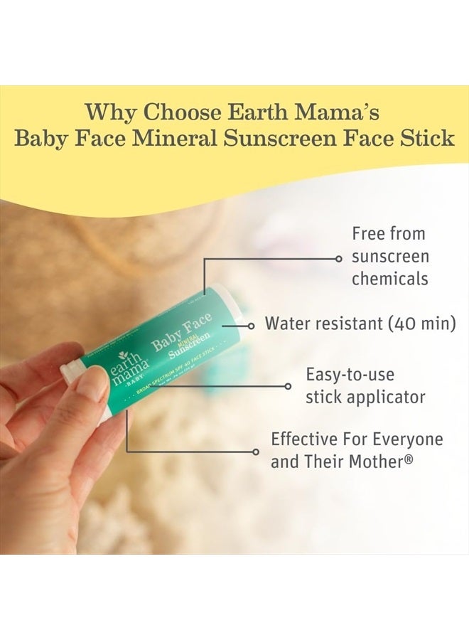 Earth Mama Baby Face Mineral Sunscreen Stick SPF 40 | Reef Safe, Non-Nano Zinc, Natural Water Resistant Sun Cream for Babies, Kids & Adults 0.74-Ounce, 3-Pack - Image 2