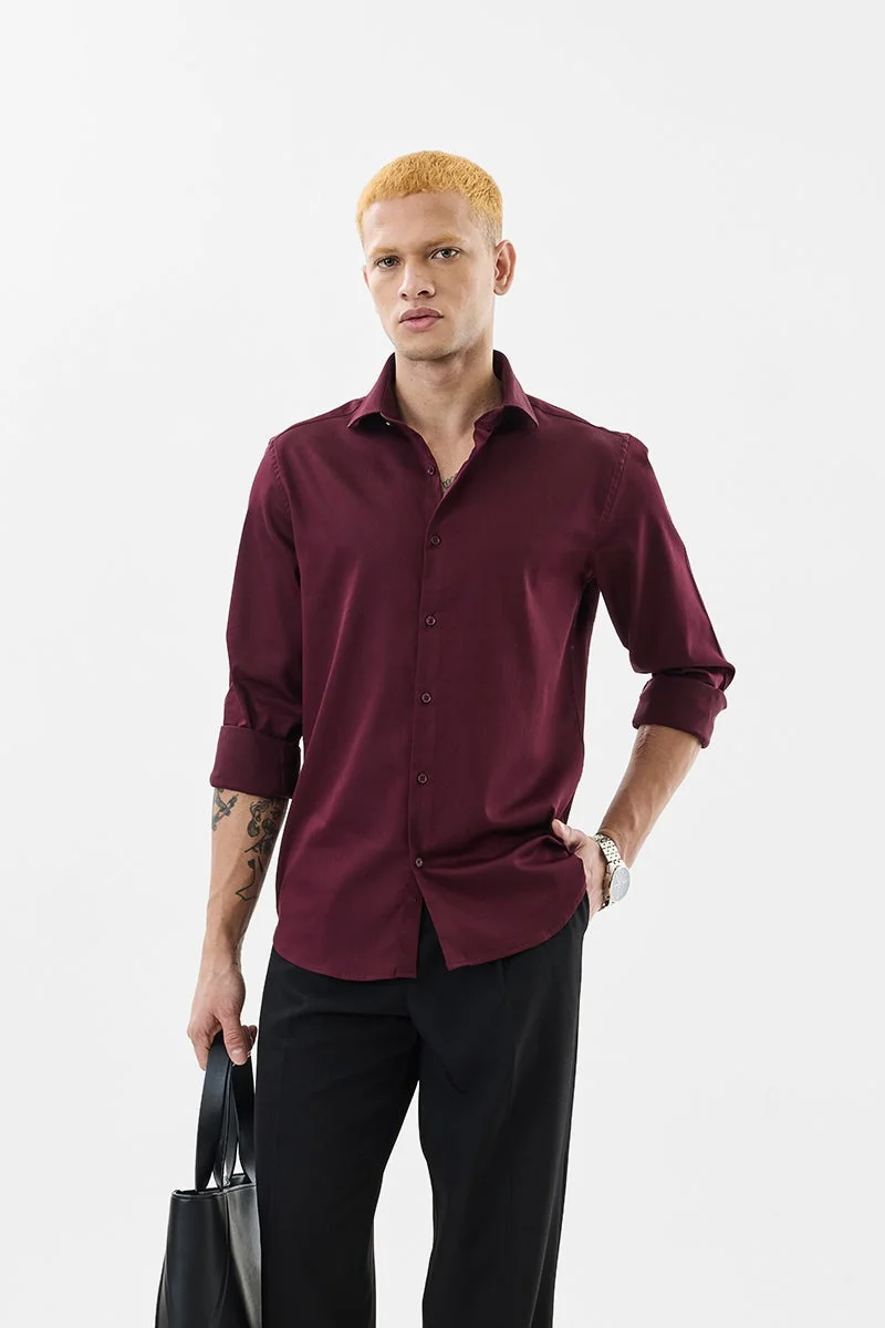 سنيتش قميص بوردو بقصة ضيقة ومرونة فاخرة