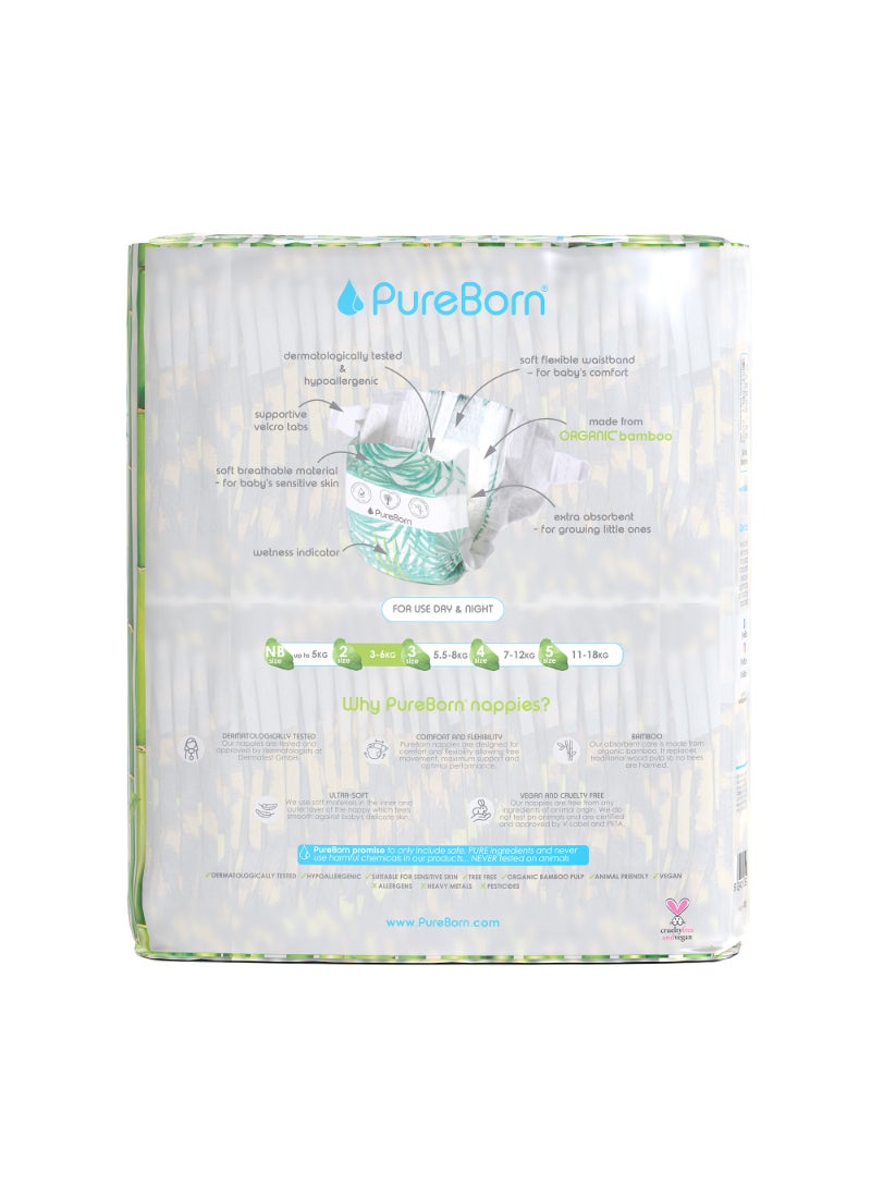 PureBorn Organic Diapers Size-2 3-6kg Twin Value Pack Leopard Print 64 Diapers  - Image 2