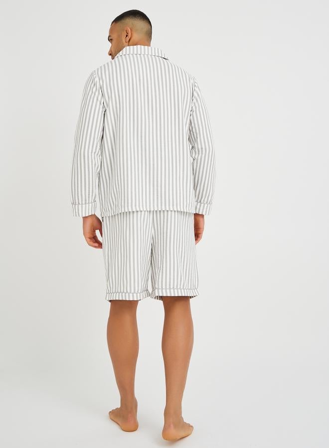 Styli Styli Striped Long Sleeve Shirt and Shorts Pyjama Set  - Image 5