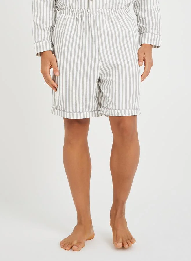 Styli Styli Striped Long Sleeve Shirt and Shorts Pyjama Set