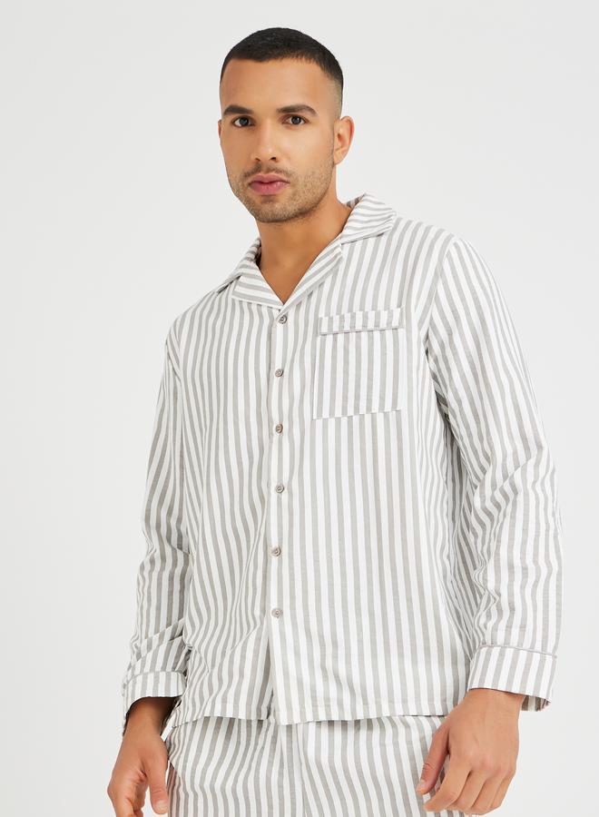 Styli Styli Striped Long Sleeve Shirt and Shorts Pyjama Set  - Image 2