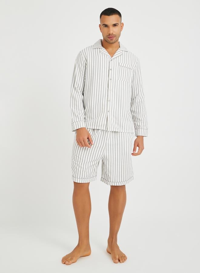 Styli Styli Striped Long Sleeve Shirt and Shorts Pyjama Set  - Image 1
