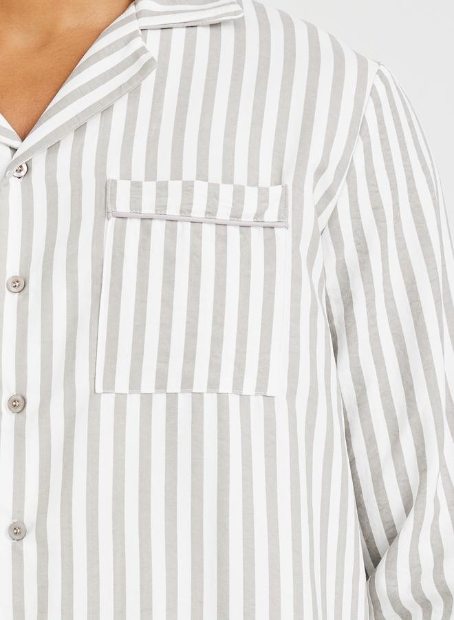 Styli Styli Striped Long Sleeve Shirt and Shorts Pyjama Set  - Image 3
