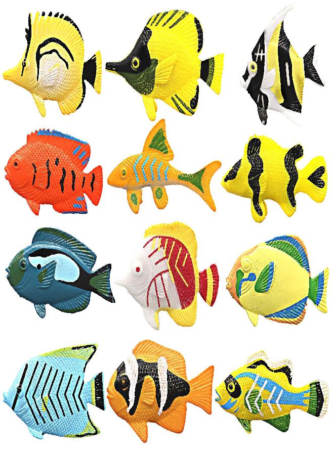 HAPTIME HAPTIME 12PCS Tropical Fish Toys Set, Pastic Cute Sea Life Creatures Learning Educational Toy Party Favors & Christmas Gifts for Boys, Girls, Kids  - Image 1
